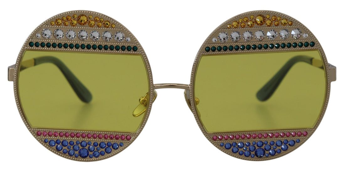 Dolce &amp; Gabbana Crystal Embellished Gold Oval Sunglasses