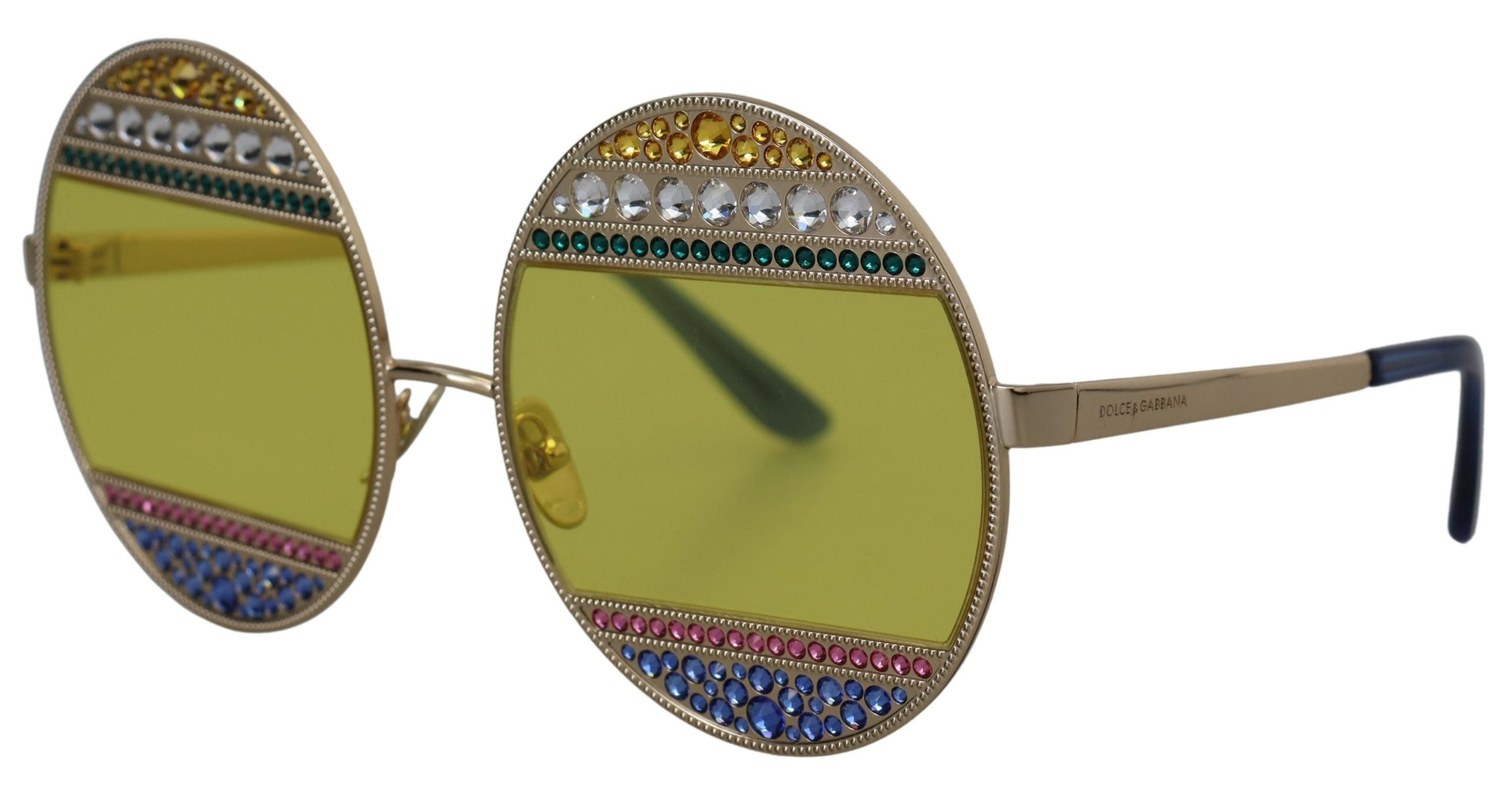 Dolce &amp; Gabbana Crystal Embellished Gold Oval Sunglasses