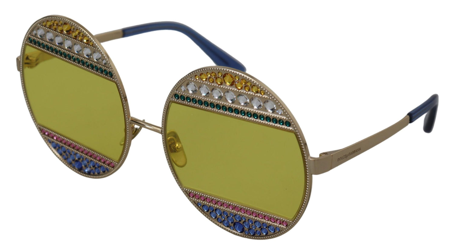 Dolce &amp; Gabbana Crystal Embellished Gold Oval Sunglasses