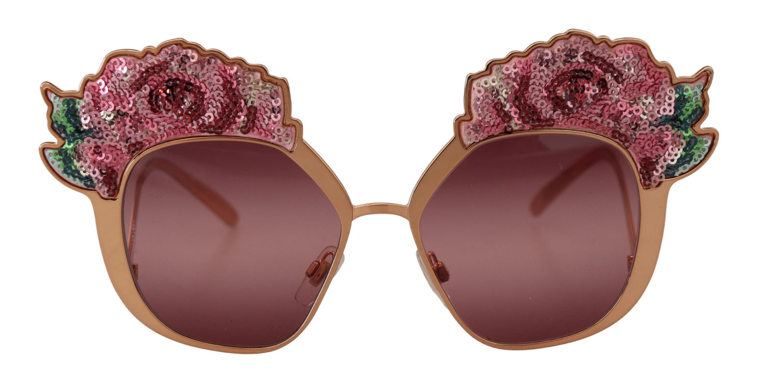 Dolce &amp; Gabbana Chic Rose Sequin Embroidered Sunglasses