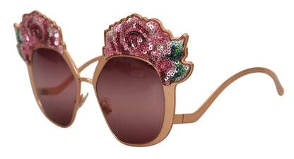 Dolce &amp; Gabbana Chic Rose Sequin Embroidered Sunglasses