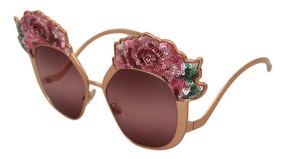 Dolce &amp; Gabbana Chic Rose Sequin Embroidered Sunglasses