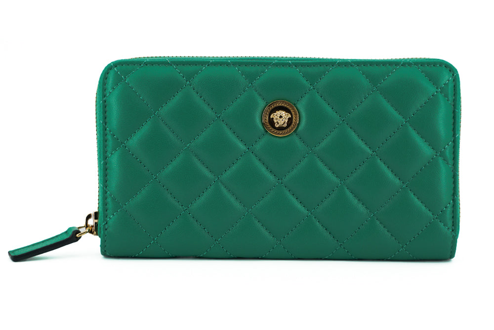 Versace Elegant Quilted Leather Zip Wallet