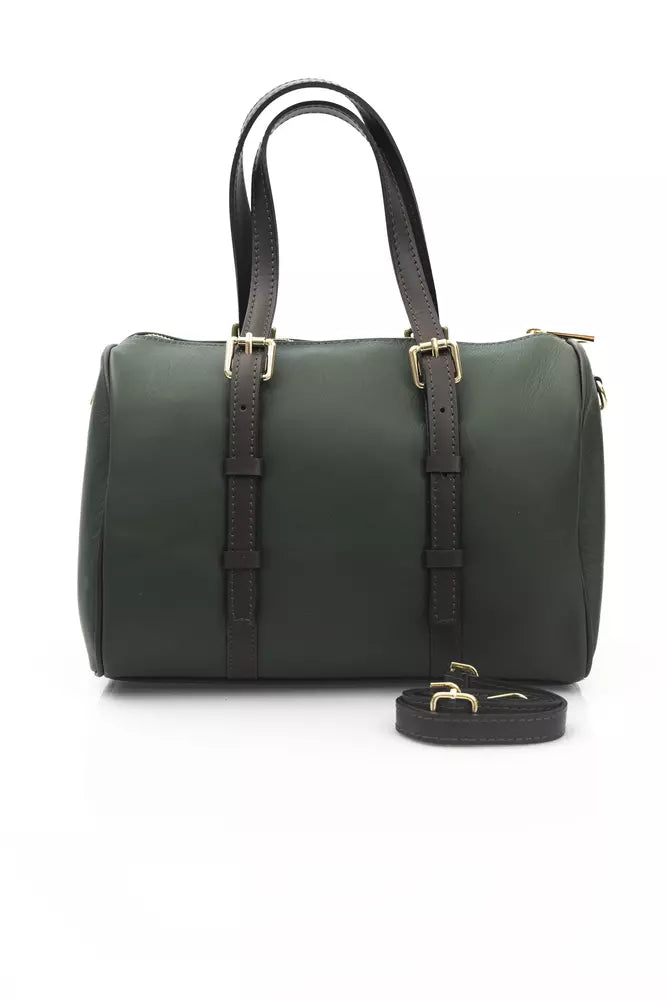 La Martina Green Leather Men Messenger Bag