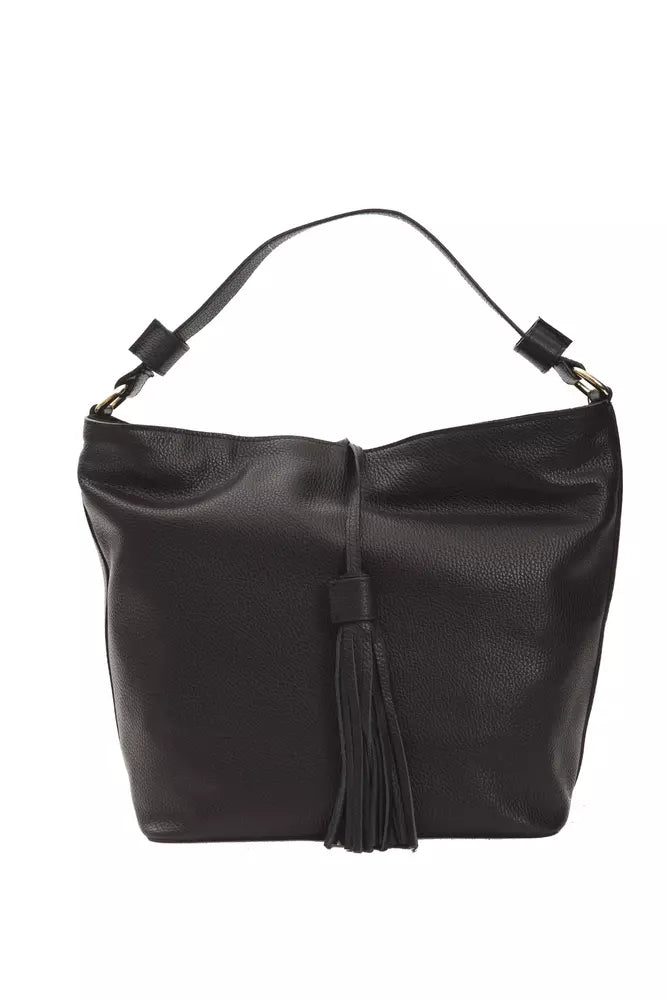 Pompei Donatella Sleek Black Leather Shoulder Bag