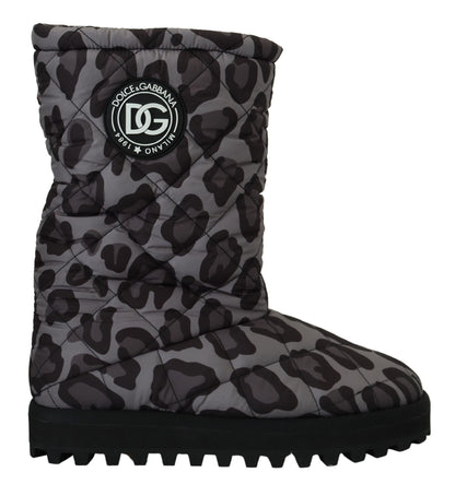 Dolce &amp; Gabbana Elegant Gray Leopard Mid Calf Boots