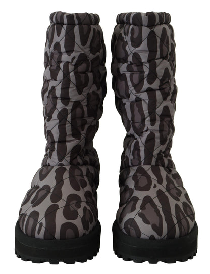 Dolce &amp; Gabbana Elegant Gray Leopard Mid Calf Boots