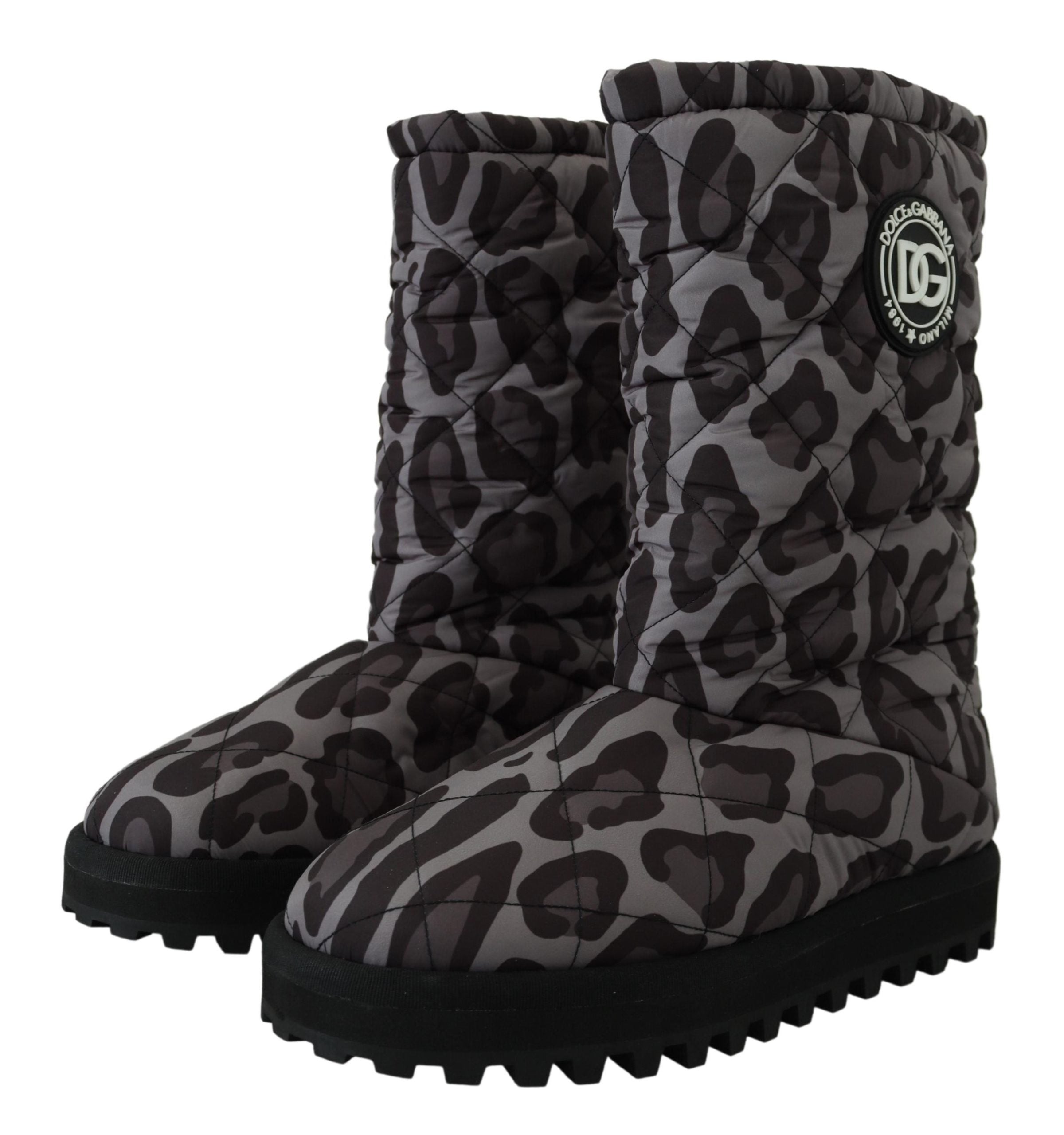 Dolce &amp; Gabbana Elegant Gray Leopard Mid Calf Boots