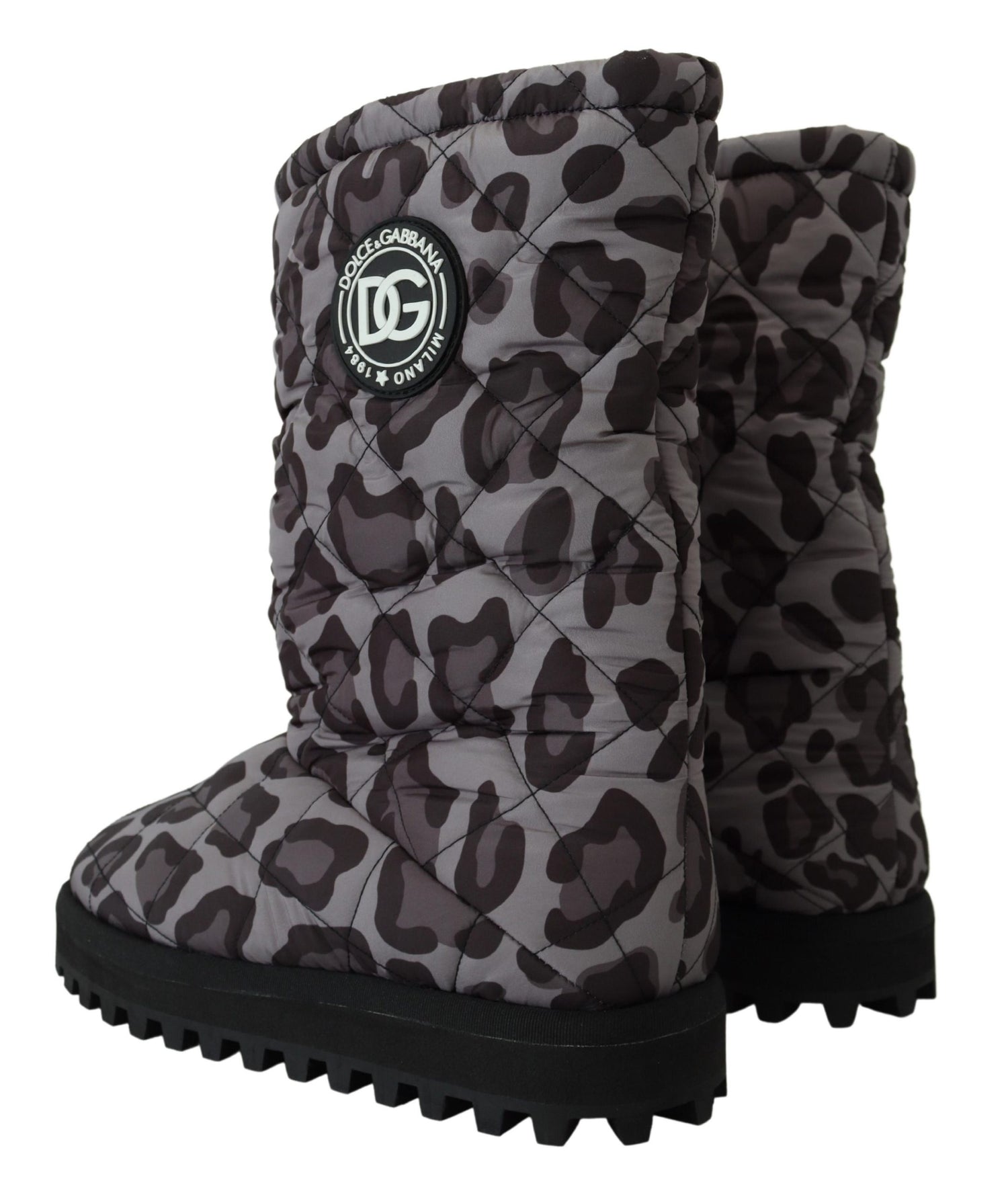 Dolce &amp; Gabbana Elegant Gray Leopard Mid Calf Boots