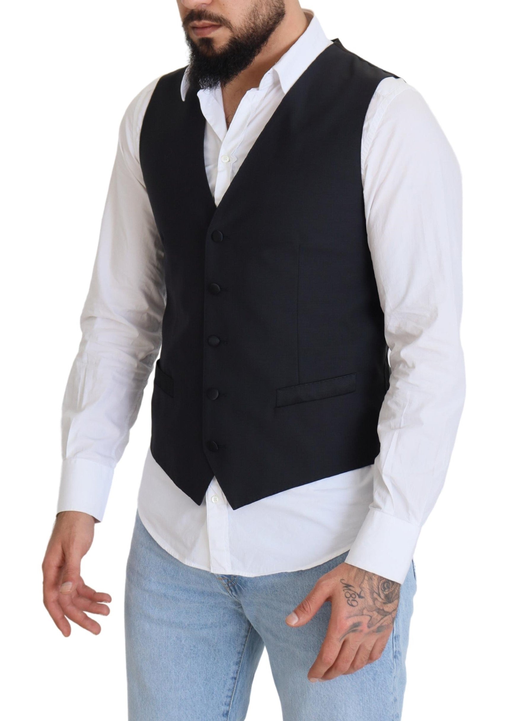 Dolce &amp; Gabbana Elegant Black Single Breasted Dress Vest