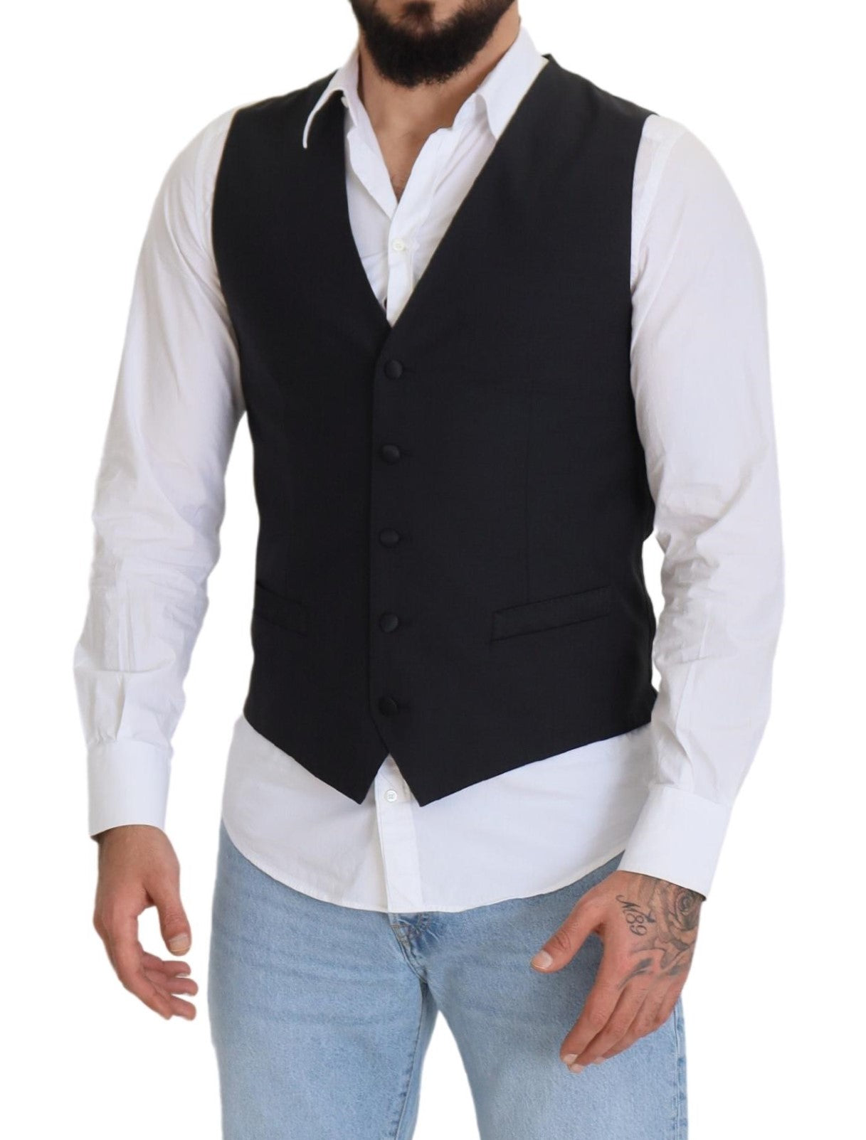 Dolce &amp; Gabbana Elegant Black Single Breasted Dress Vest