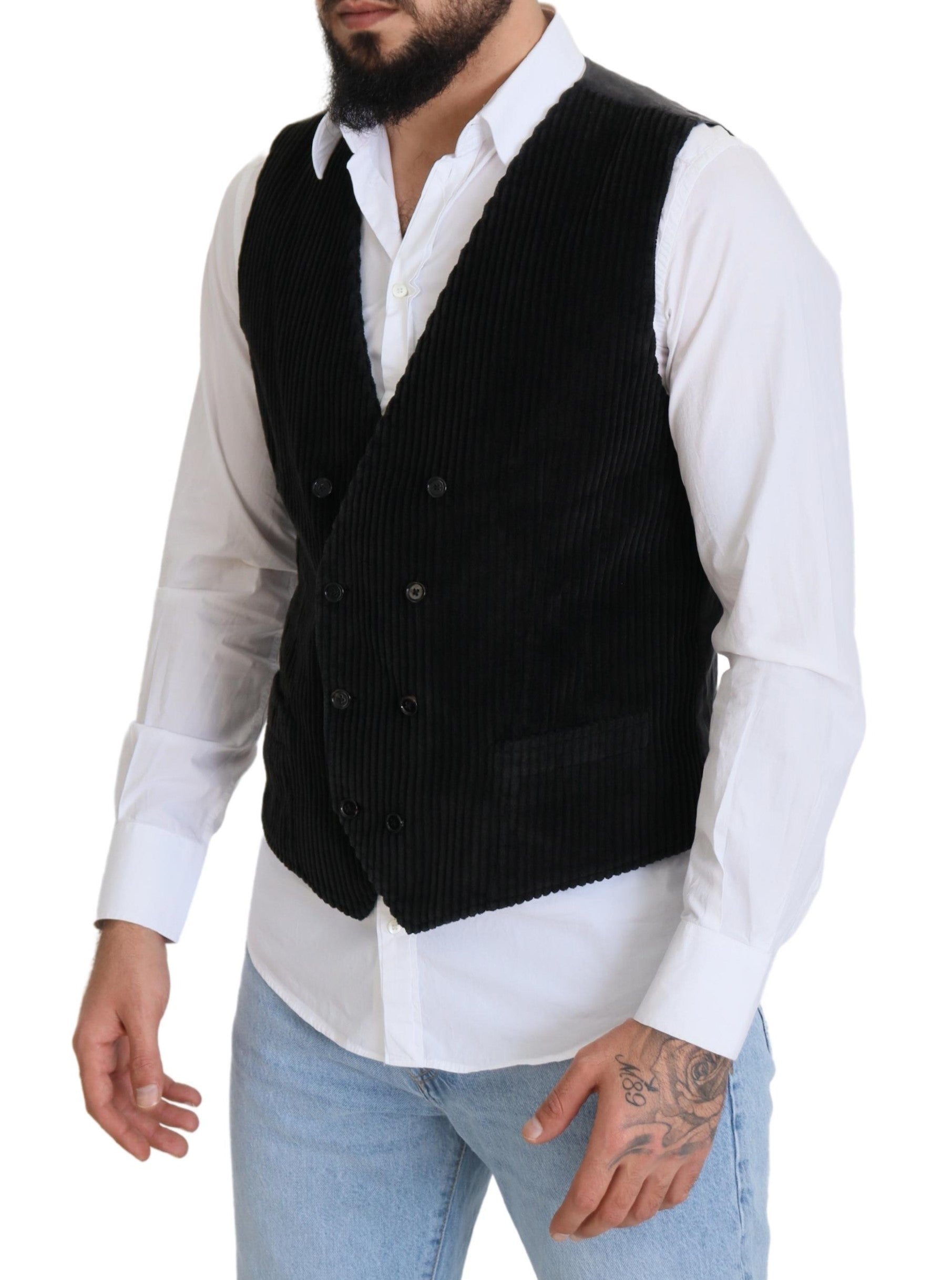 Dolce &amp; Gabbana Elegant Black Double Breasted Dress Vest