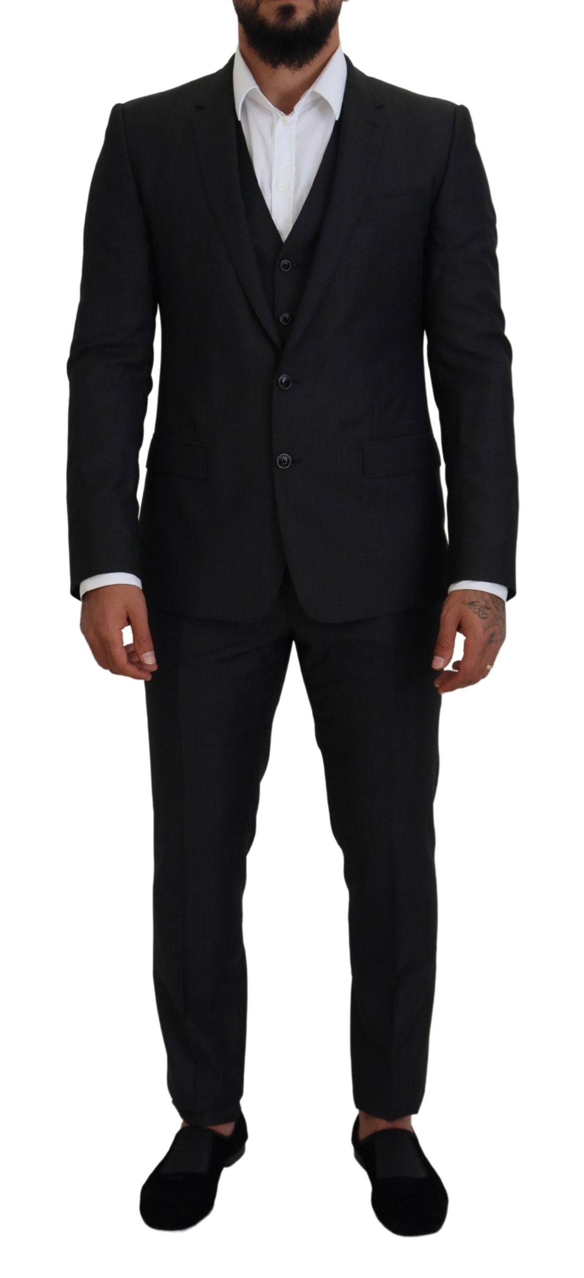 Dolce &amp; Gabbana Elegant Gray Martini Three-Piece Wool Silk Suit