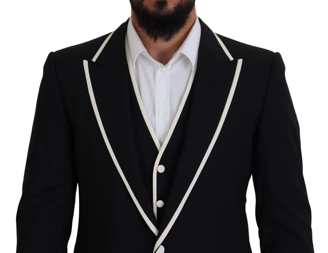 Dolce &amp; Gabbana Elegant Black and White Slim Fit Three Piece Suit