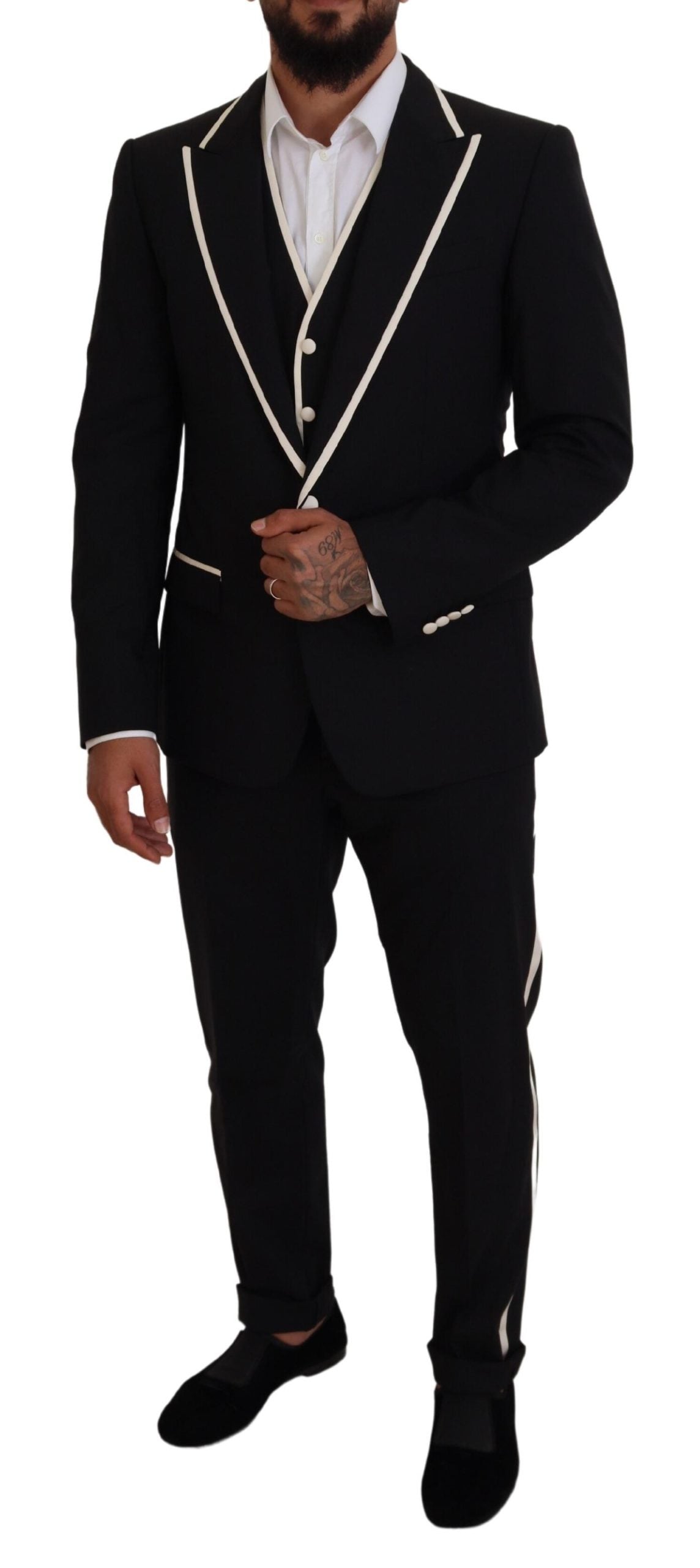 Dolce &amp; Gabbana Elegant Black and White Slim Fit Three Piece Suit