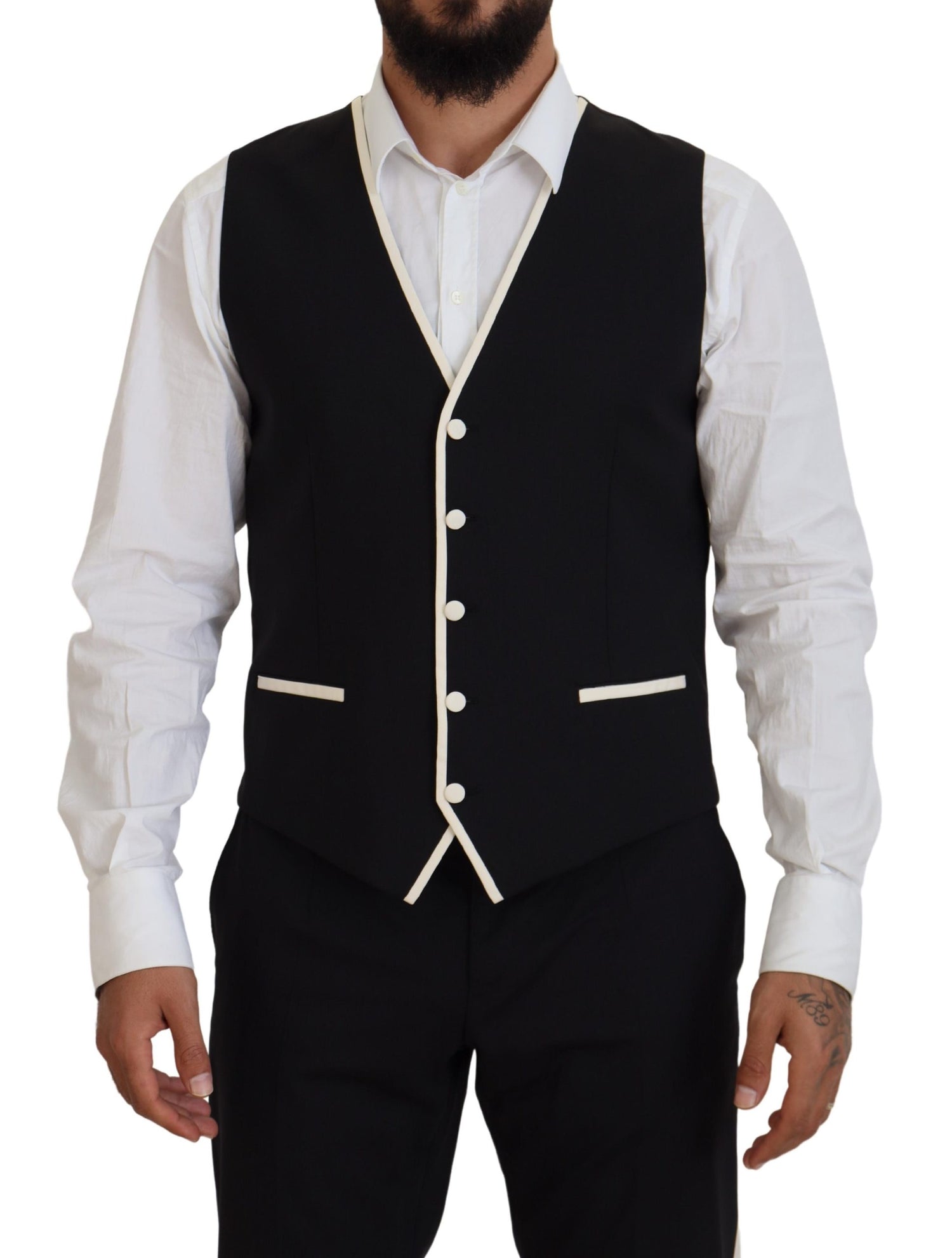 Dolce &amp; Gabbana Elegant Black and White Slim Fit Three Piece Suit