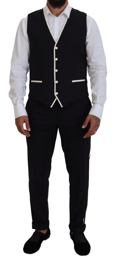 Dolce &amp; Gabbana Elegant Black and White Slim Fit Three Piece Suit