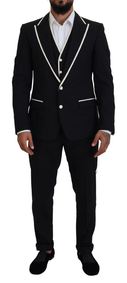 Dolce &amp; Gabbana Elegant Black and White Slim Fit Three Piece Suit