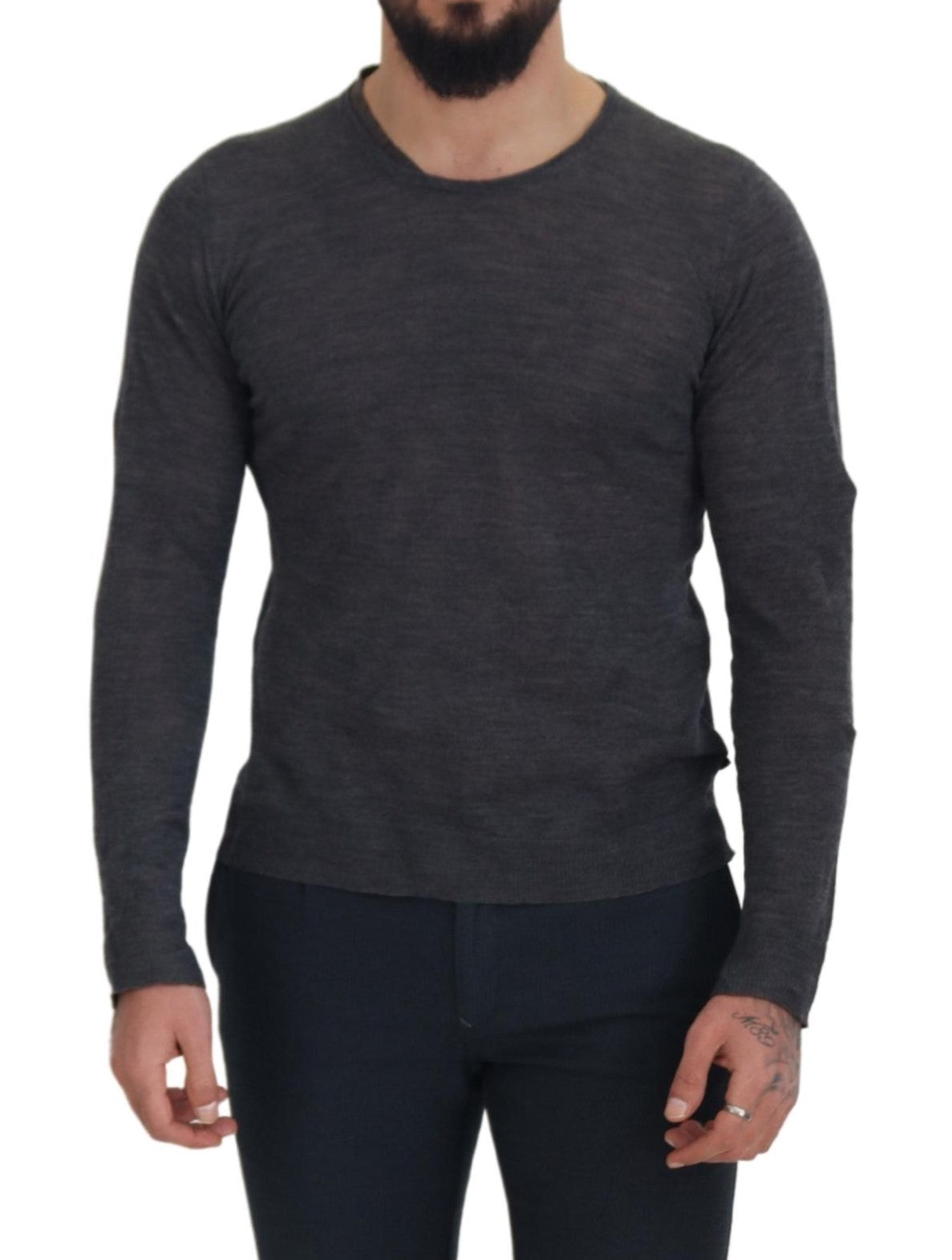 Costume National Sleek Gray Crewneck Pullover Sweater