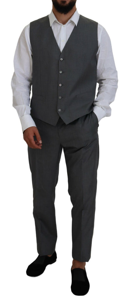 Dolce &amp; Gabbana Sleek Silver Martini Slim Fit Three-Piece Suit