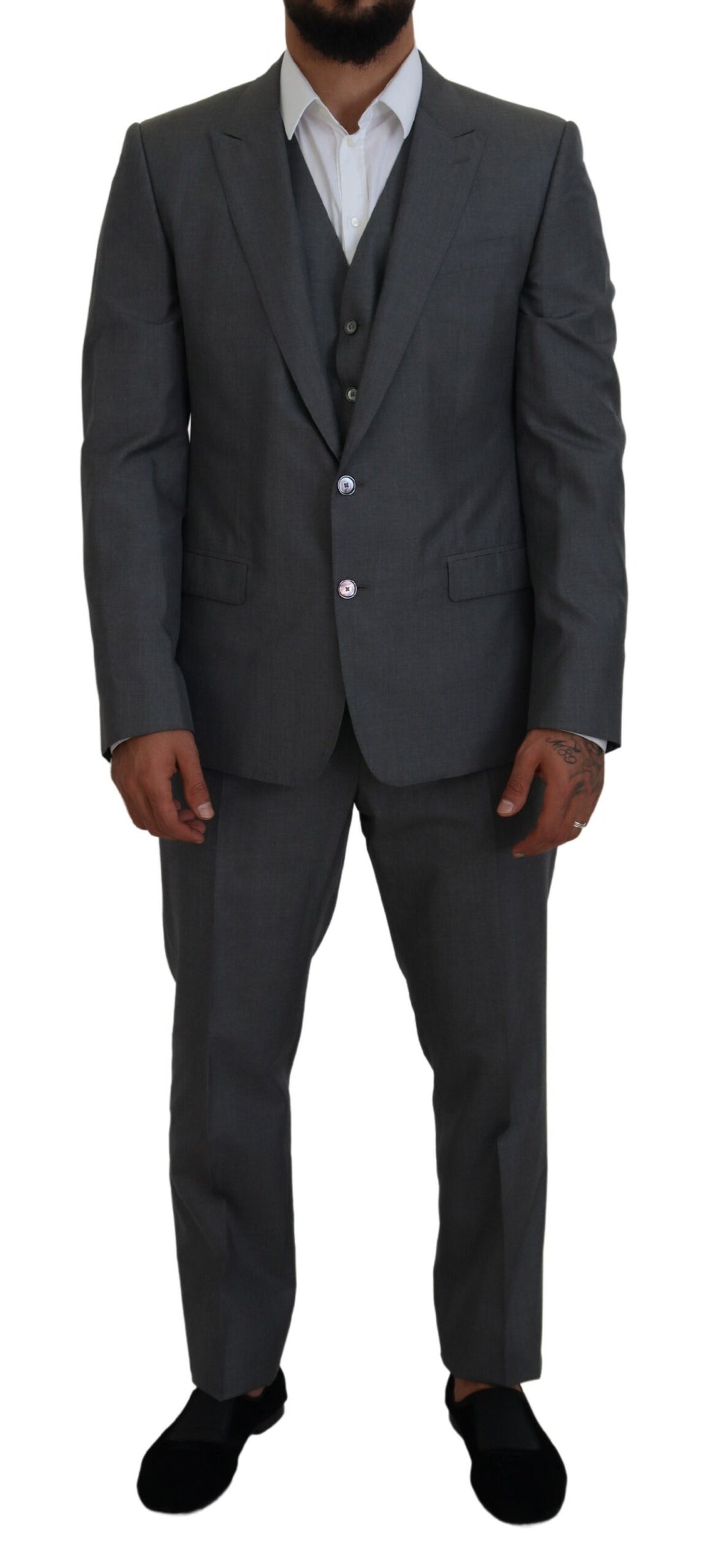 Dolce &amp; Gabbana Sleek Silver Martini Slim Fit Three-Piece Suit