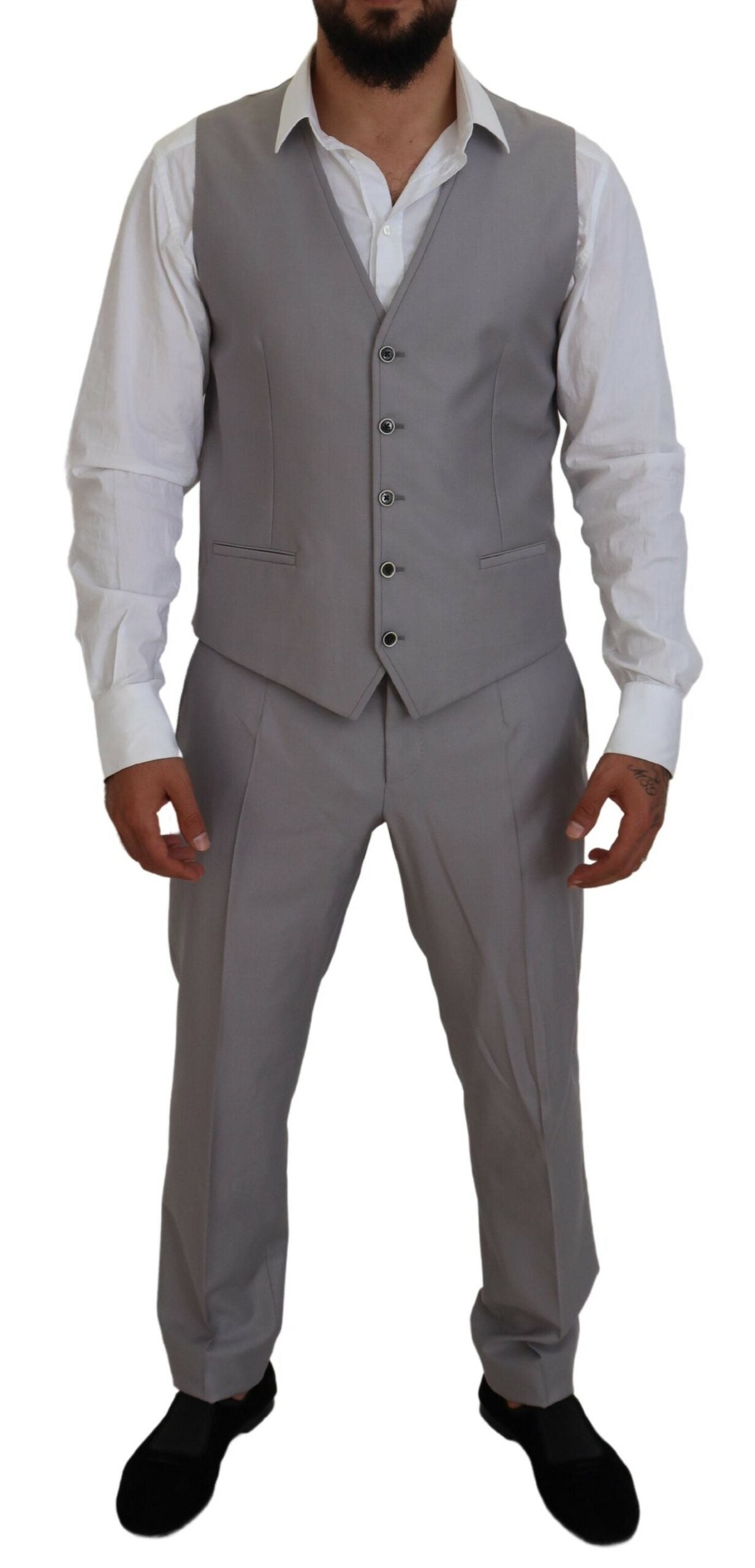 Dolce &amp; Gabbana Elegant Silver Slim Fit Three-Piece Suit