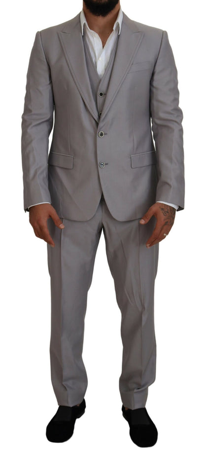 Dolce &amp; Gabbana Elegant Silver Slim Fit Three-Piece Suit