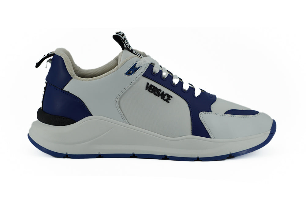 Versace Elegant Blue and White Leather Sneakers