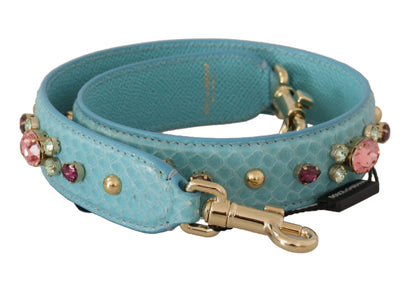 Dolce &amp; Gabbana Elegant Blue Leather Bag Strap with Gold Accents