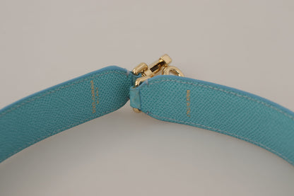 Dolce &amp; Gabbana Elegant Blue Leather Bag Strap with Gold Accents