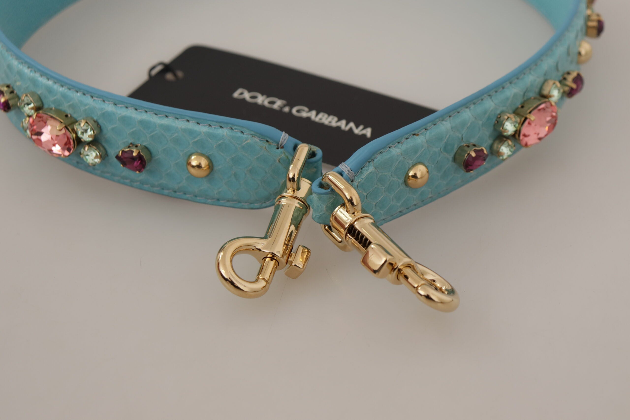 Dolce &amp; Gabbana Elegant Blue Leather Bag Strap with Gold Accents