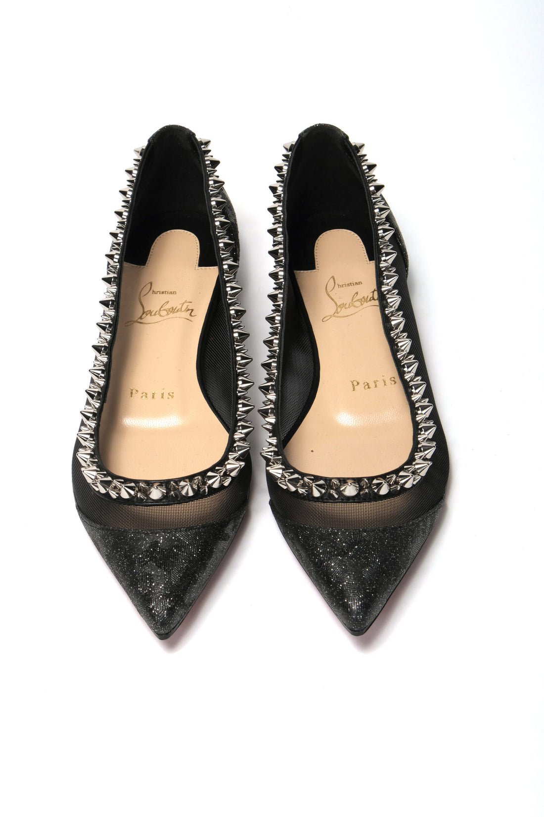 Christian Louboutin Black Silver Flat Point Toe Shoe