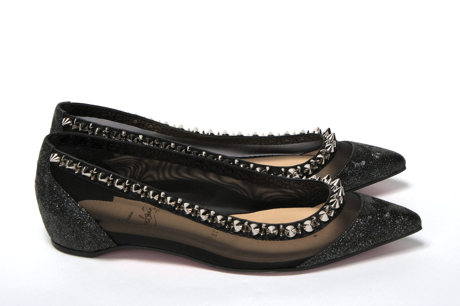 Christian Louboutin Black Silver Flat Point Toe Shoe