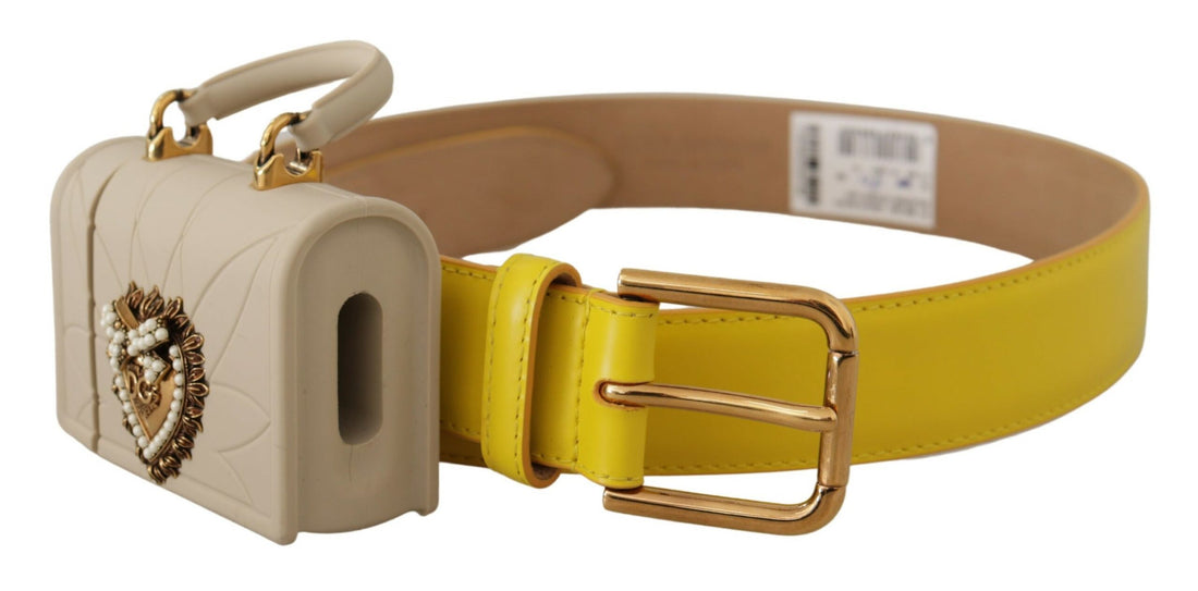 Dolce &amp; Gabbana Chic Yellow Leather Belt with Headphone Case