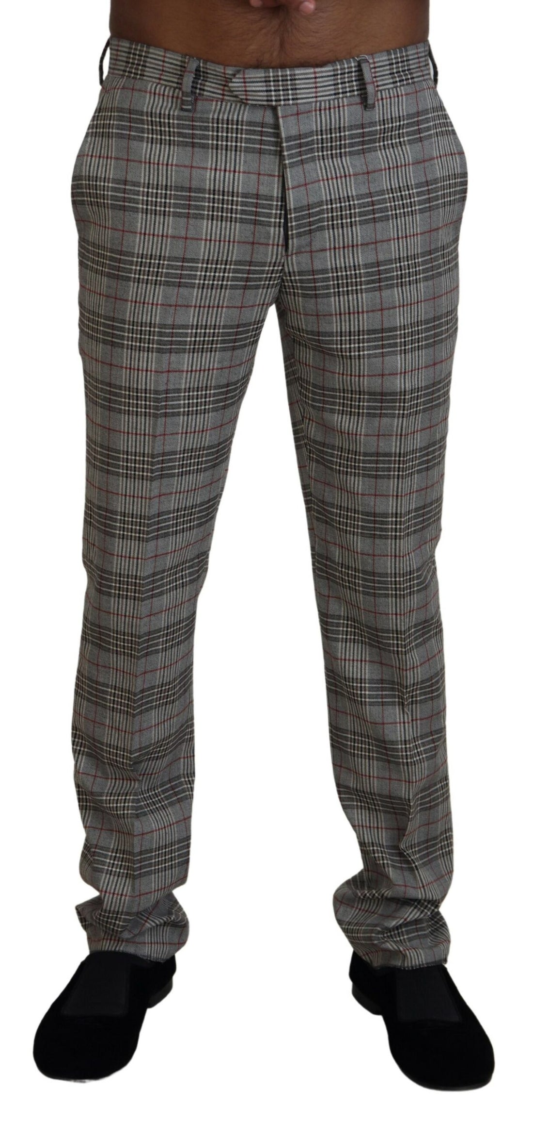 BENCIVENGA Elegant Gray Checkered Slim Men&