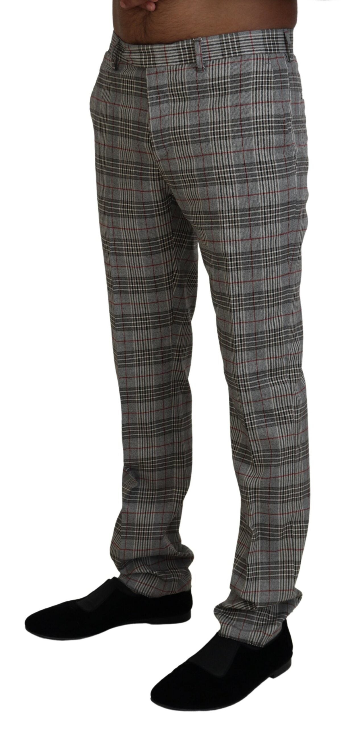 BENCIVENGA Elegant Gray Checkered Slim Men&