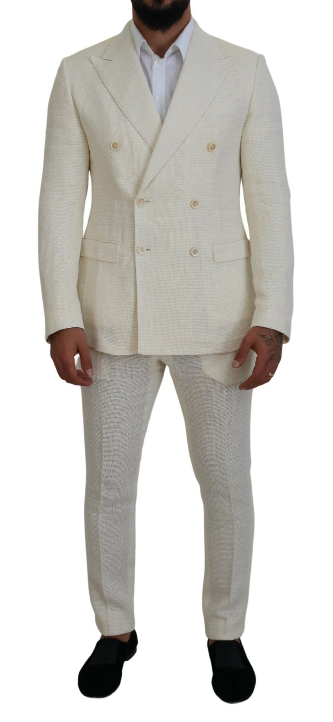 Dolce &amp; Gabbana Elegant Off White Silk-Blend Suit