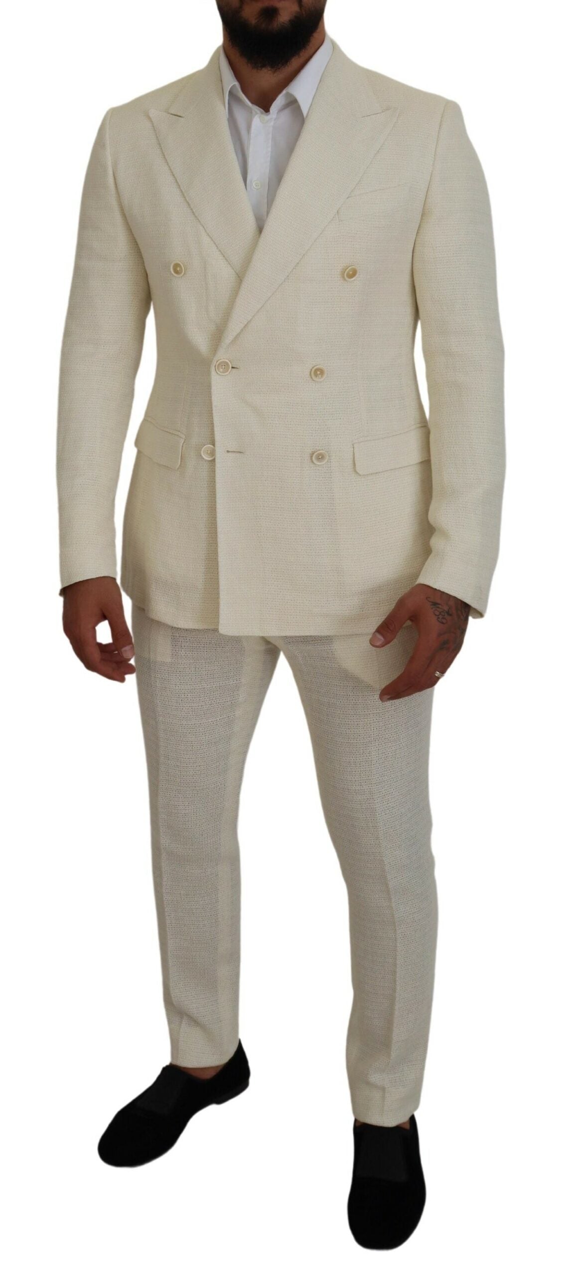 Dolce &amp; Gabbana Elegant Off White Silk-Blend Suit