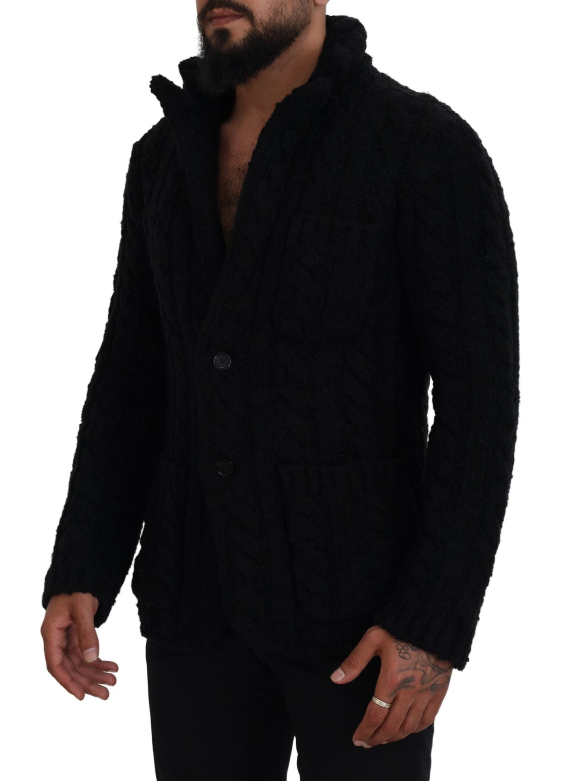 Dolce &amp; Gabbana Elegant Black Wool-Cashmere Blend Cardigan