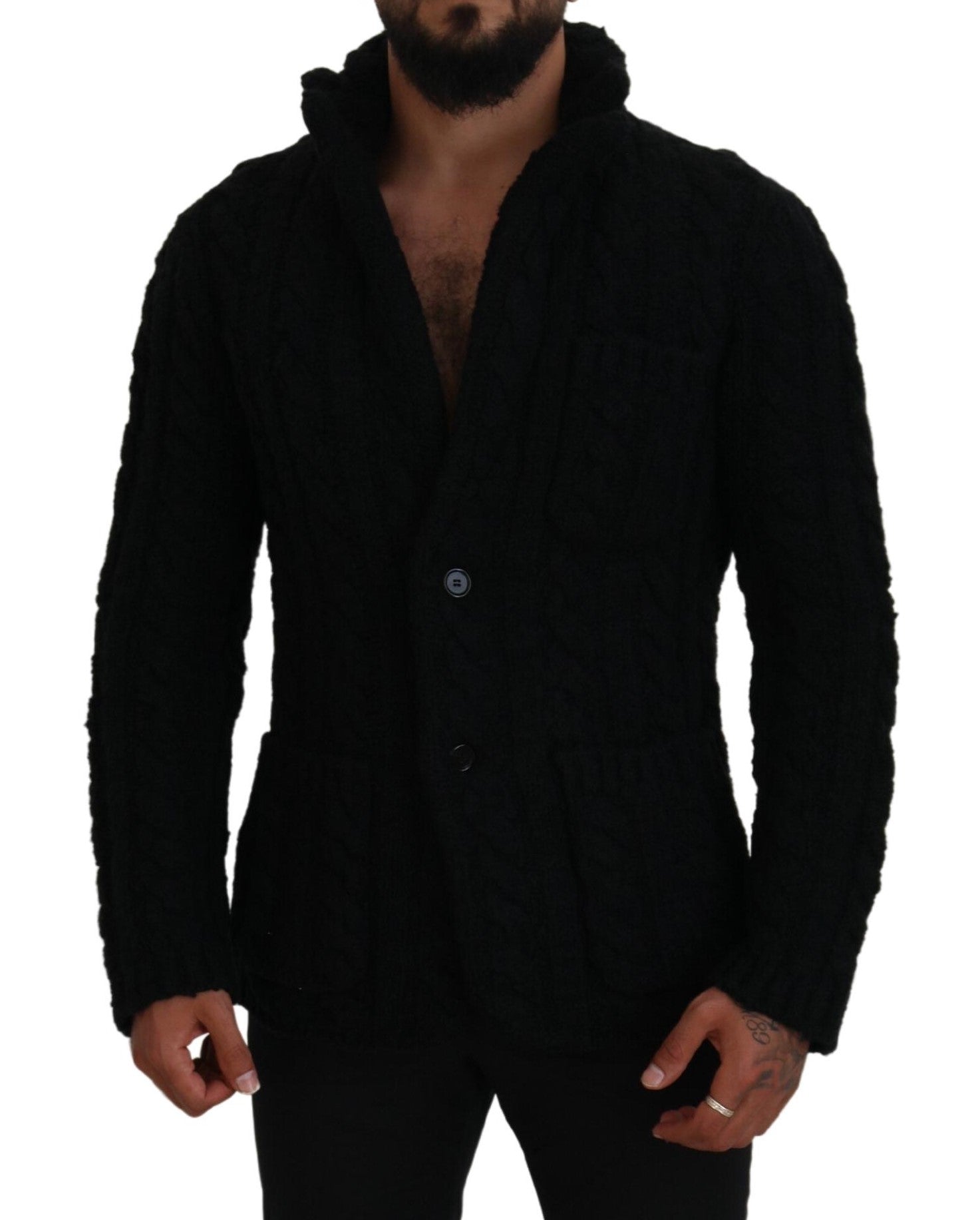 Dolce &amp; Gabbana Elegant Black Wool-Cashmere Blend Cardigan