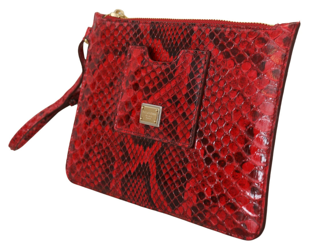 Dolce &amp; Gabbana Elegant Red Leather Ayers Snake Clutch