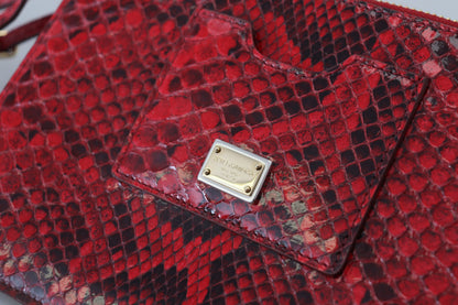 Dolce &amp; Gabbana Elegant Red Leather Ayers Snake Clutch