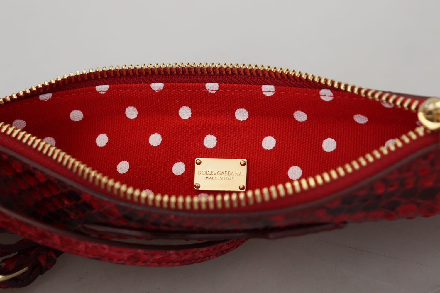 Dolce &amp; Gabbana Elegant Red Leather Ayers Snake Clutch