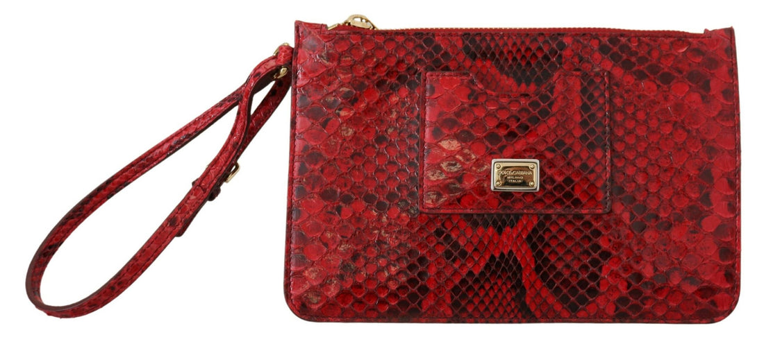 Dolce &amp; Gabbana Elegant Red Leather Ayers Snake Clutch