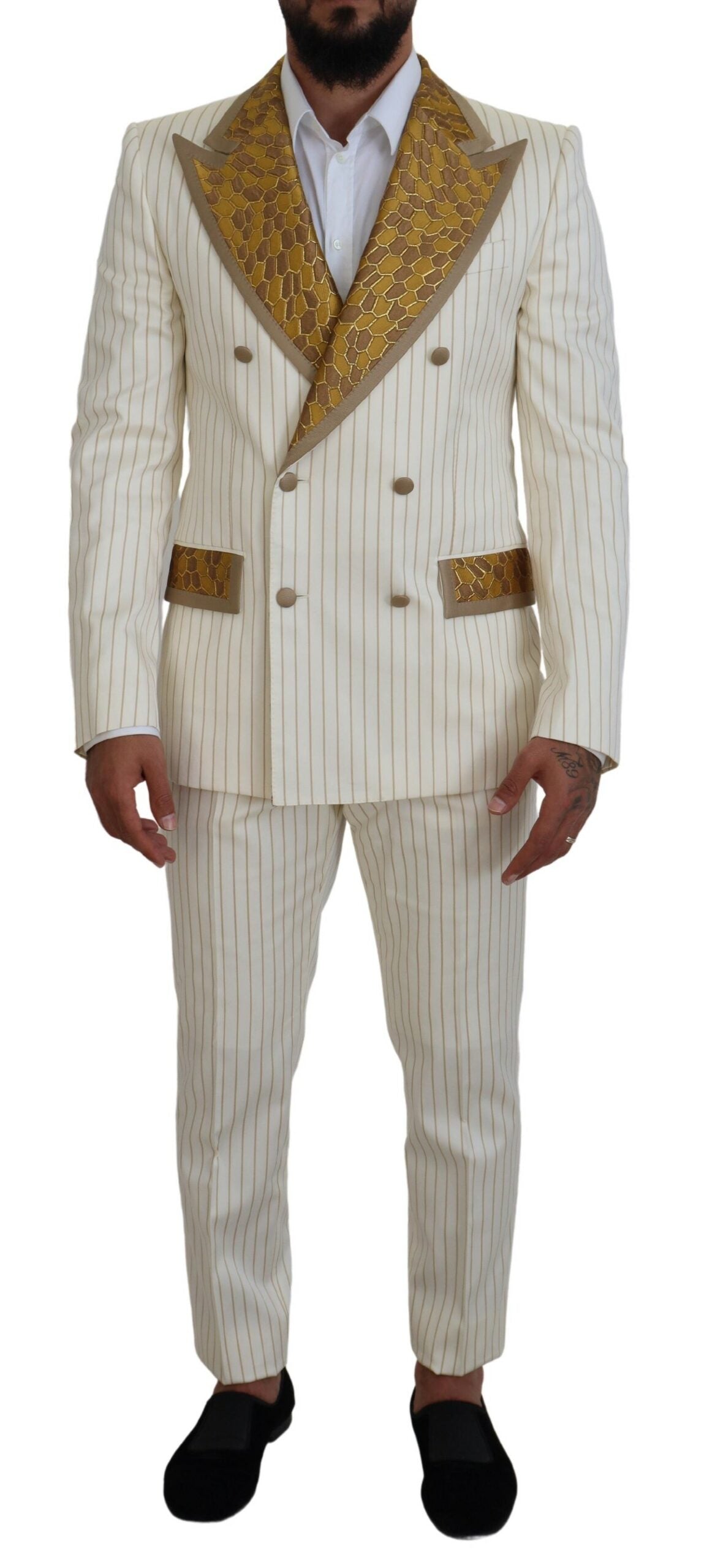 Dolce &amp; Gabbana Elegant Off White Double Breasted Suit