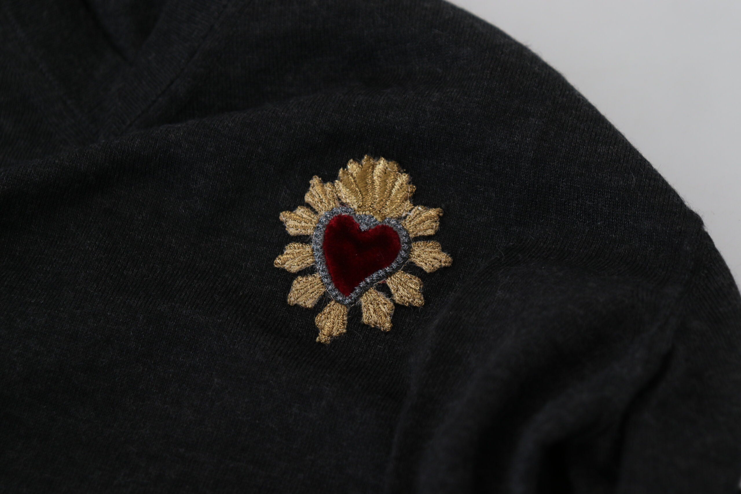 Dolce &amp; Gabbana V-Neck Cashmere Sweater with Heart Embroidery