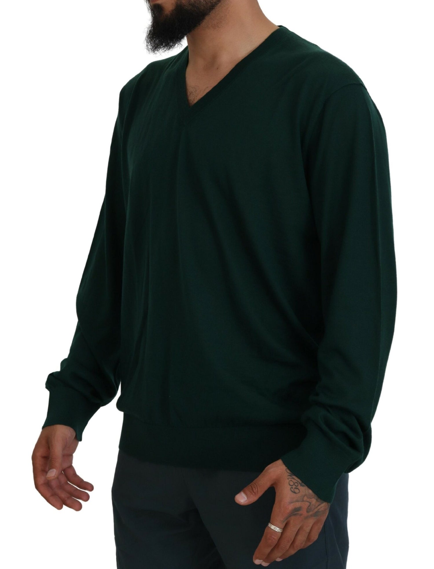 Dolce &amp; Gabbana Elegant Green V-Neck Cashmere Sweater