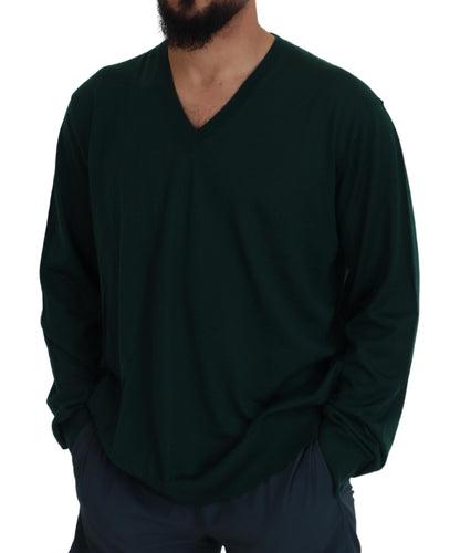 Dolce &amp; Gabbana Elegant Green V-Neck Cashmere Sweater