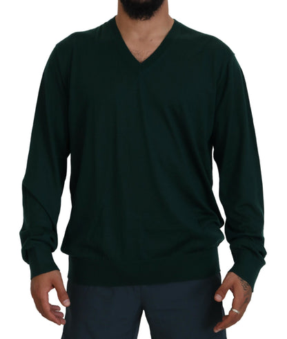 Dolce &amp; Gabbana Elegant Green V-Neck Cashmere Sweater