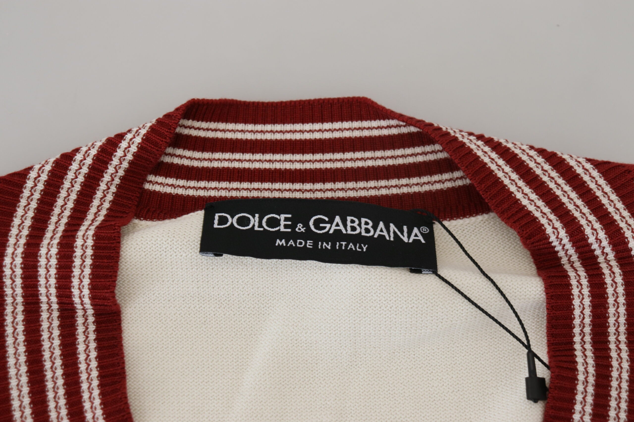 Dolce &amp; Gabbana Off White Silk Cotton V-Neck Sweater